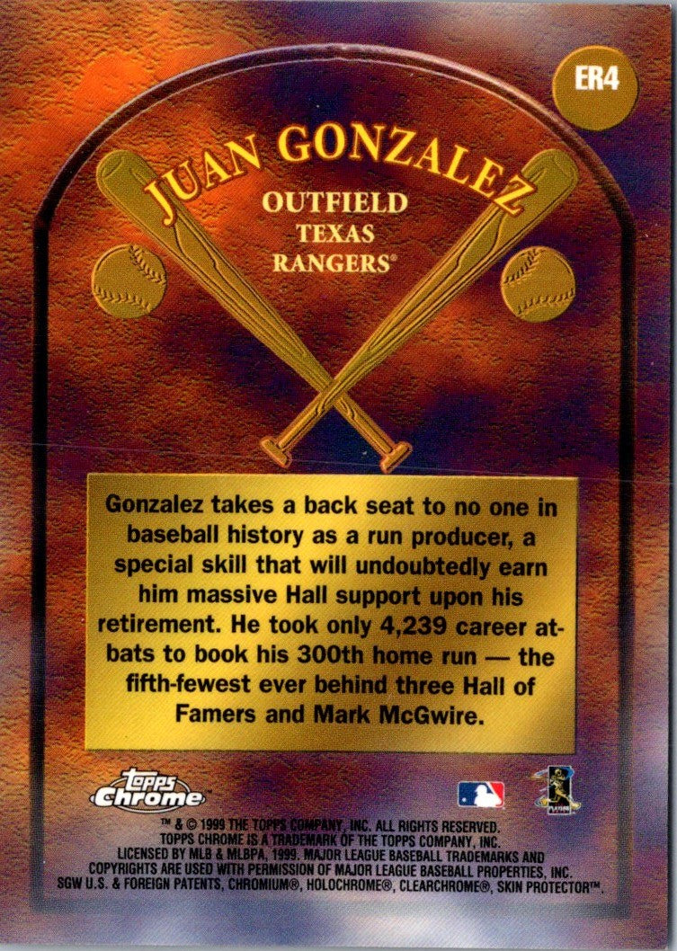 1999 Topps Chrome Early Road to the Hall Juan Gonzalez