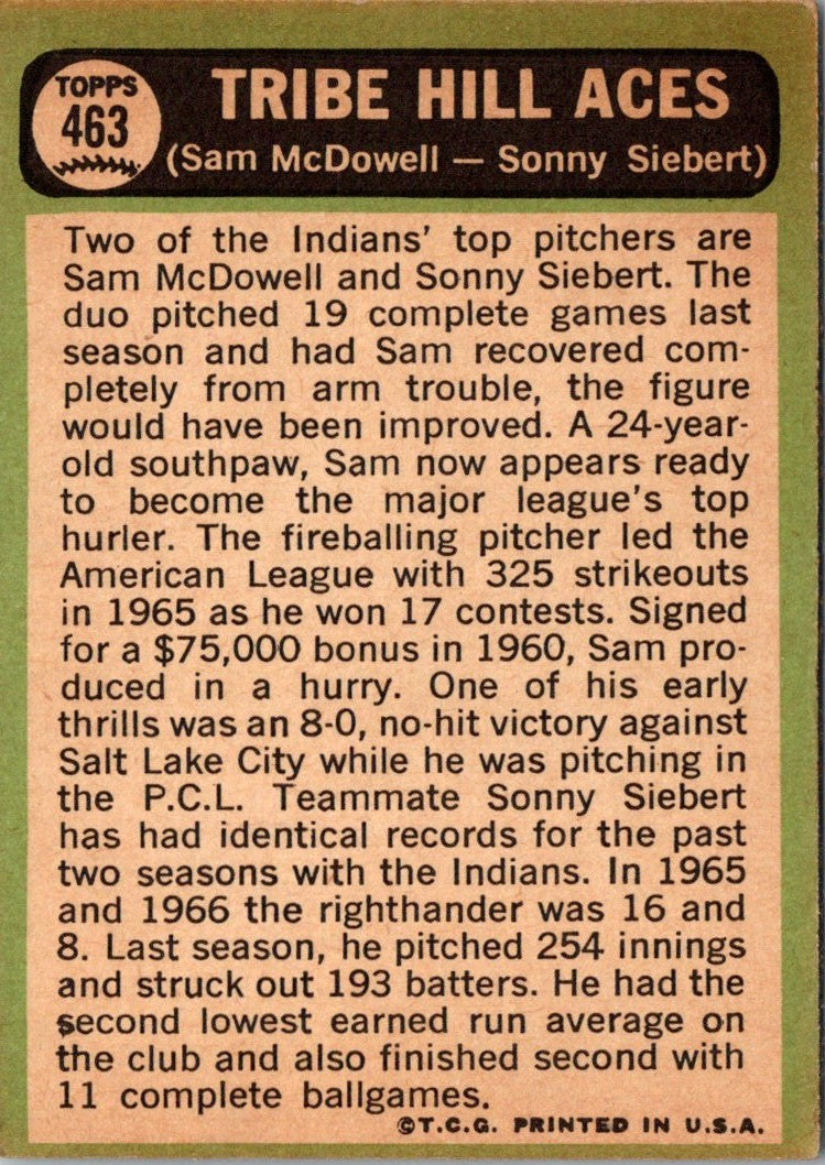 1967 Topps Sam McDowell/Sonny Siebert