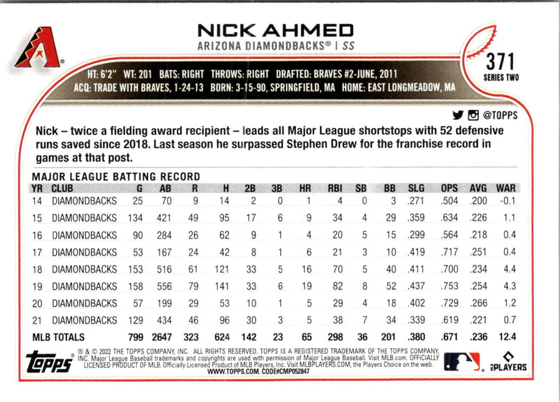 2022 Topps Nick Ahmed