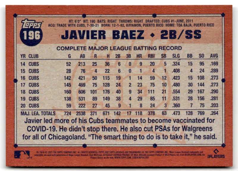 2021 Topps Archives Javier Baez