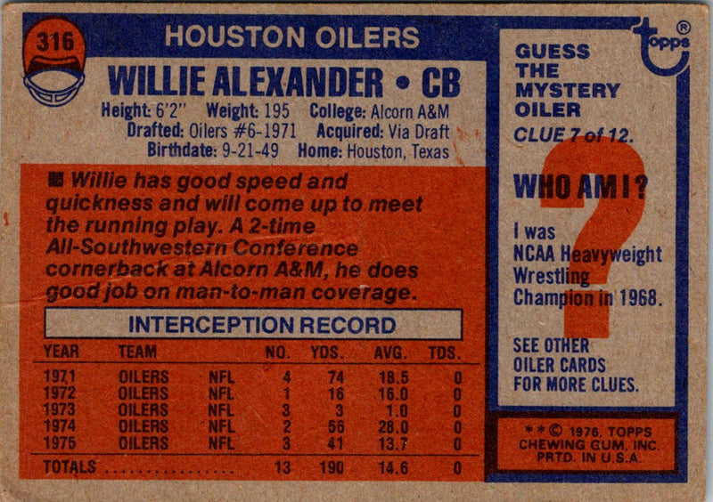 1976 Topps Willie Alexander