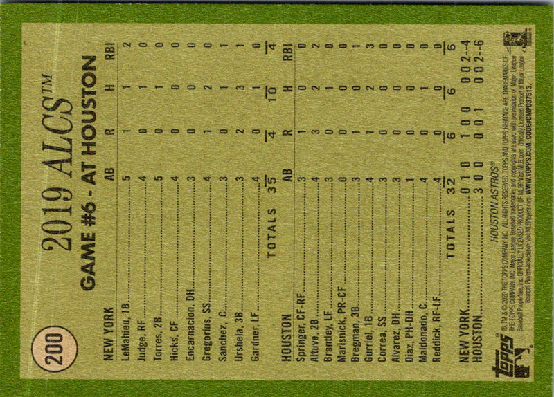 2020 Topps Heritage Altuve Send Astros To World Series With Walk-Off Homer!