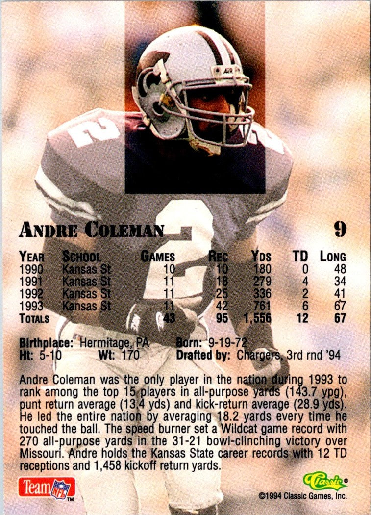 1994 Classic NFL Draft Andre Coleman