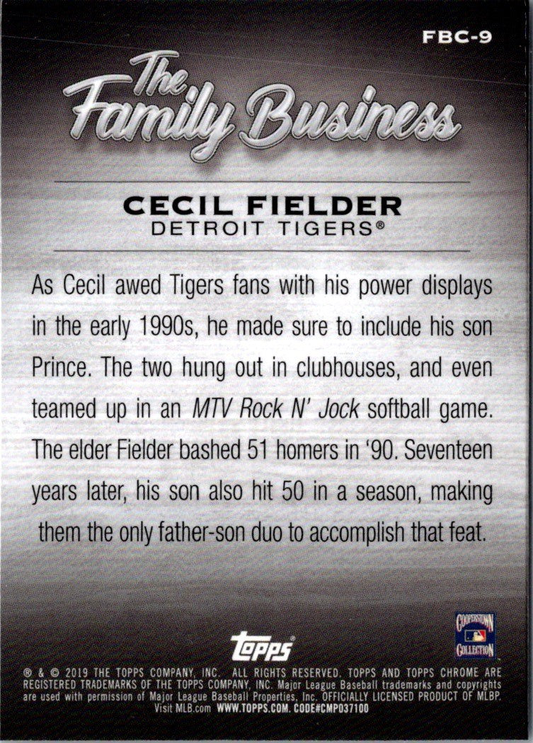 2019 Topps Chrome Update Edition The Family Business Cecil Fielder