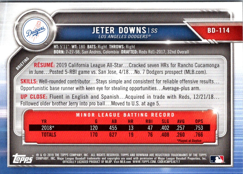 2019 Bowman Draft Jeter Downs