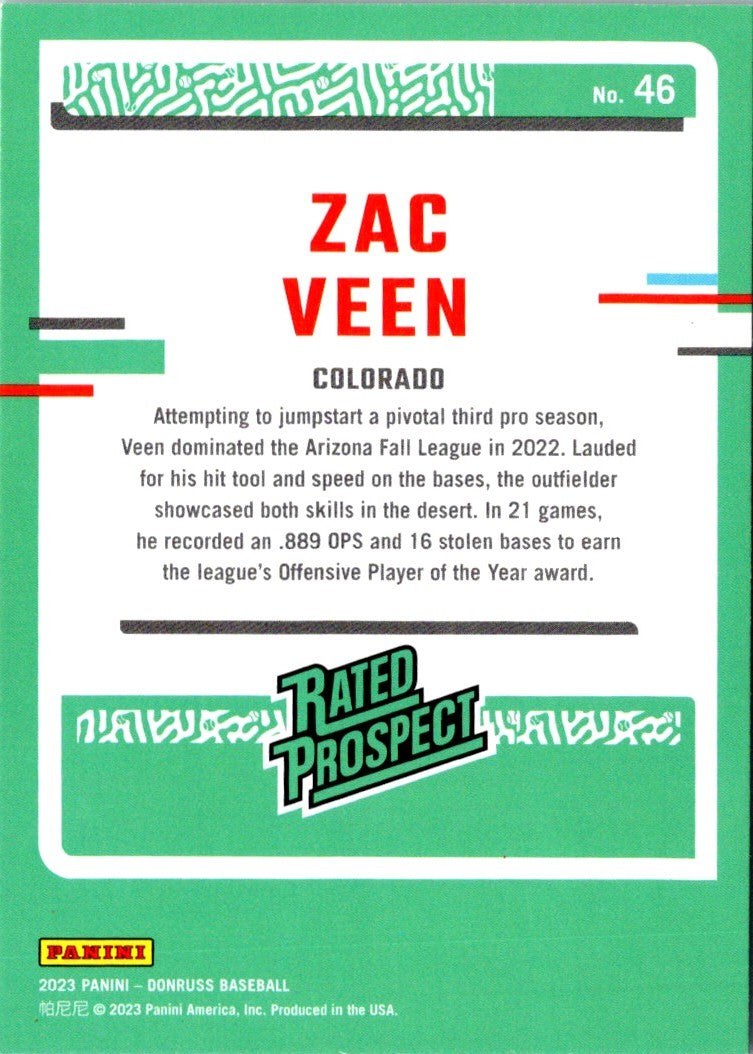 2023 Donruss Holo Blue Zac Veen