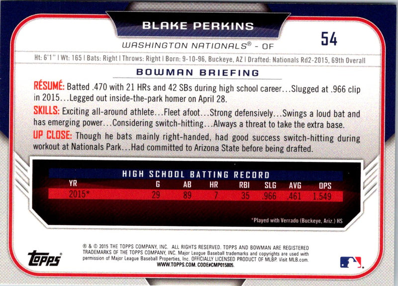 2015 Bowman Draft Picks & Prospects Blake Perkins