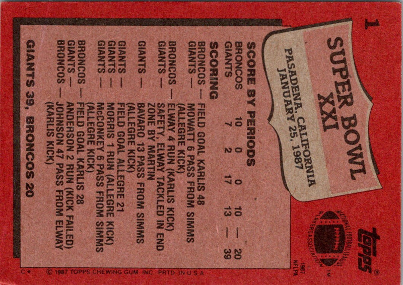1987 Topps Bowl Xxi
