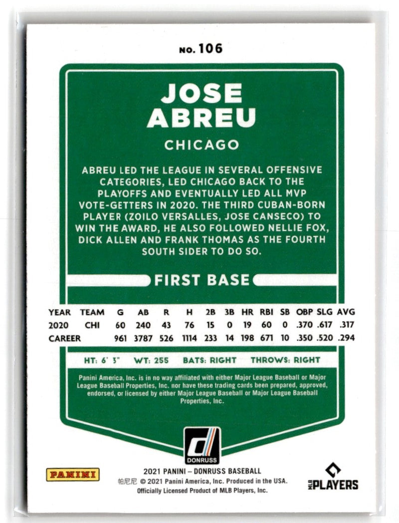2021 Donruss Holo Orange Jose Abreu