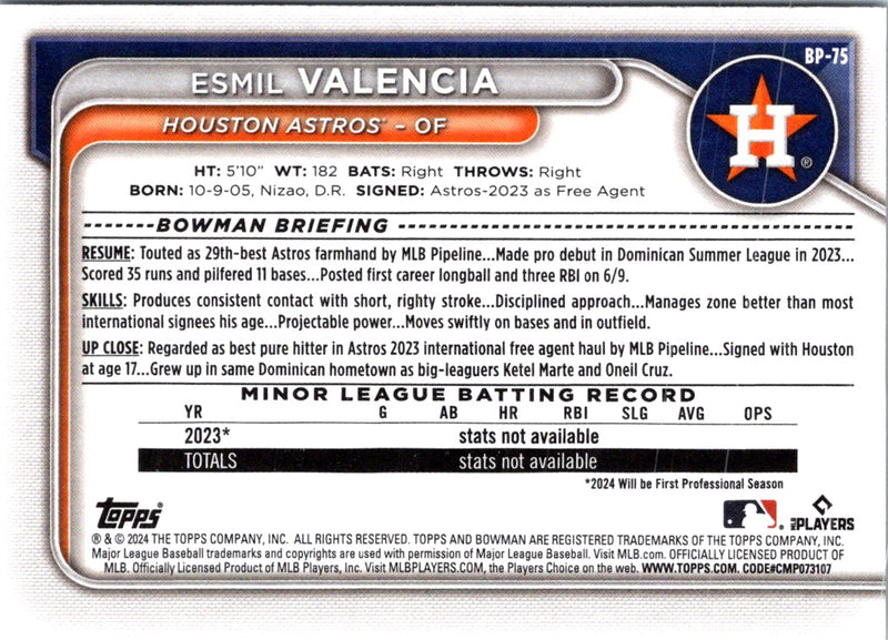 2024 Bowman Prospects Esmil Valencia