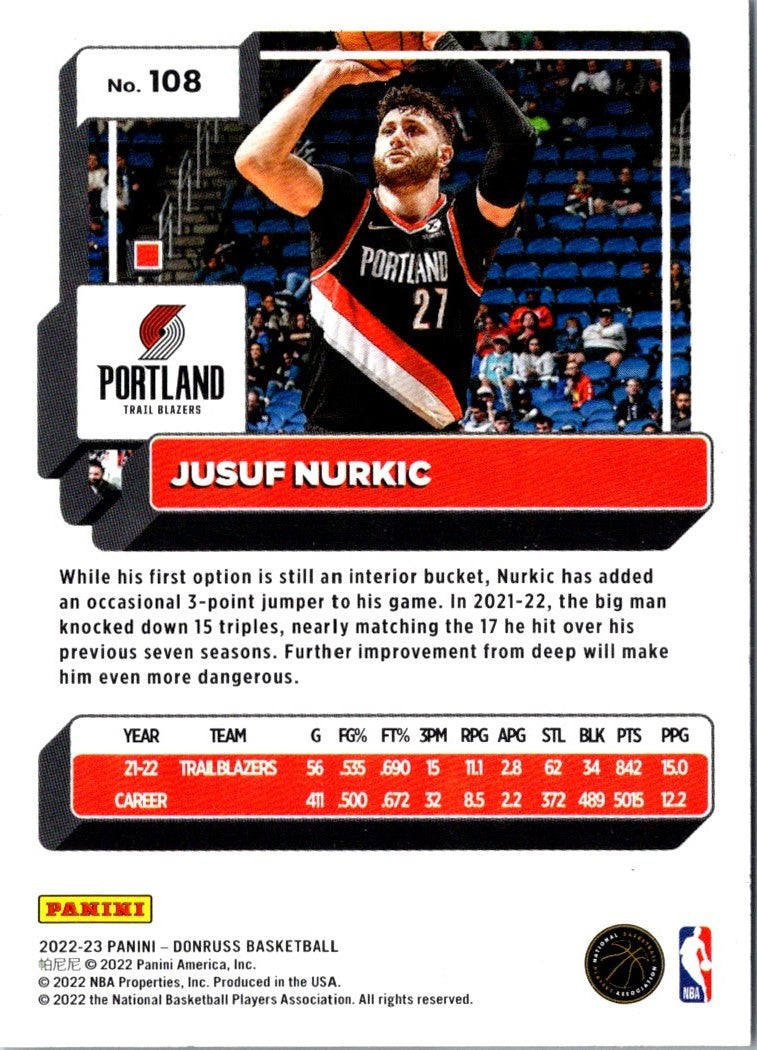 2022 Donruss Holo Laser Red/Gold Jusuf Nurkic