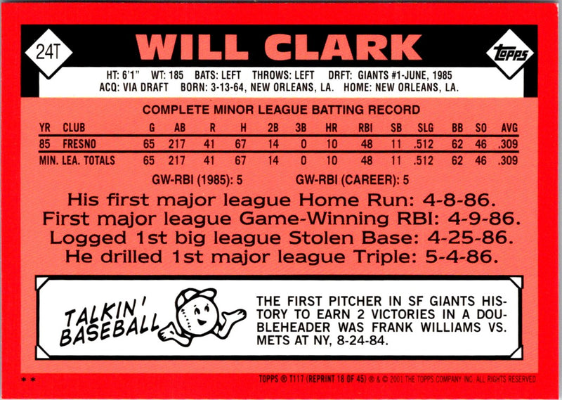 2001 Topps Traded & Rookies Will Clark