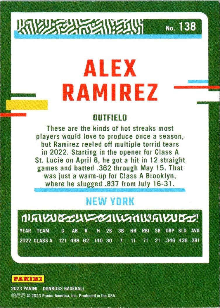 2023 Donruss Holo Blue Alex Ramirez