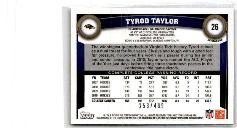 2011 Topps Chrome Purple Refractors Tyrod Taylor