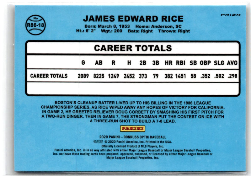 2020 Donruss Optic Retro 1986 Jim Rice