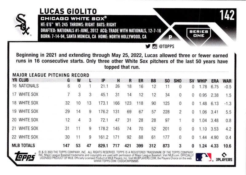 2023 Topps Lucas Giolito