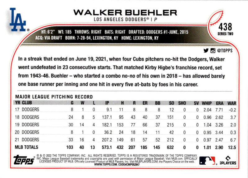 2022 Topps Blue Walker Buehler