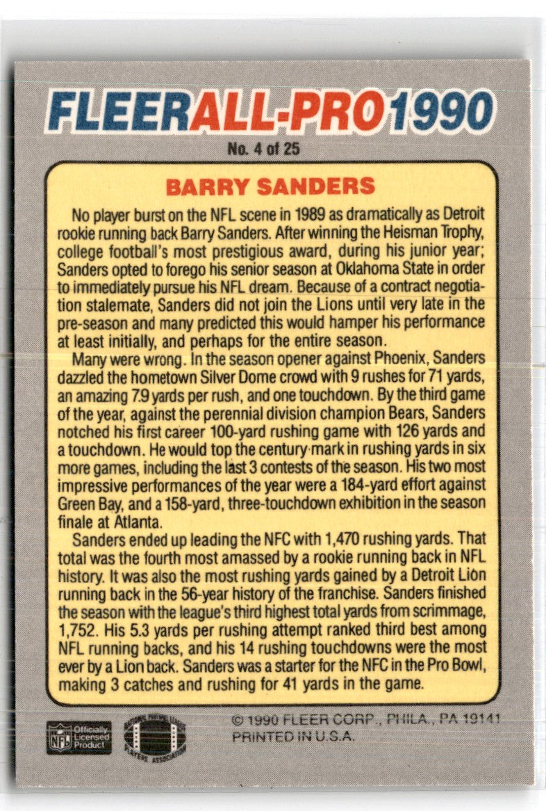 1990 Fleer All-Pro Barry Sanders