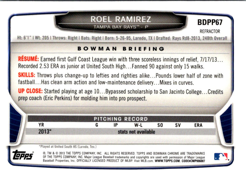 2013 Bowman Draft Picks & Prospects Chrome Roel Ramirez