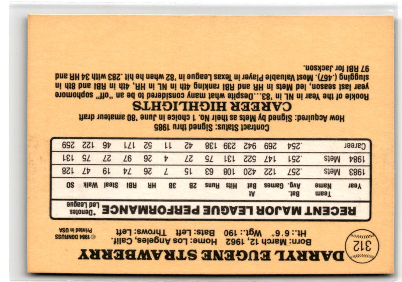 1985 Donruss Darryl Strawberry