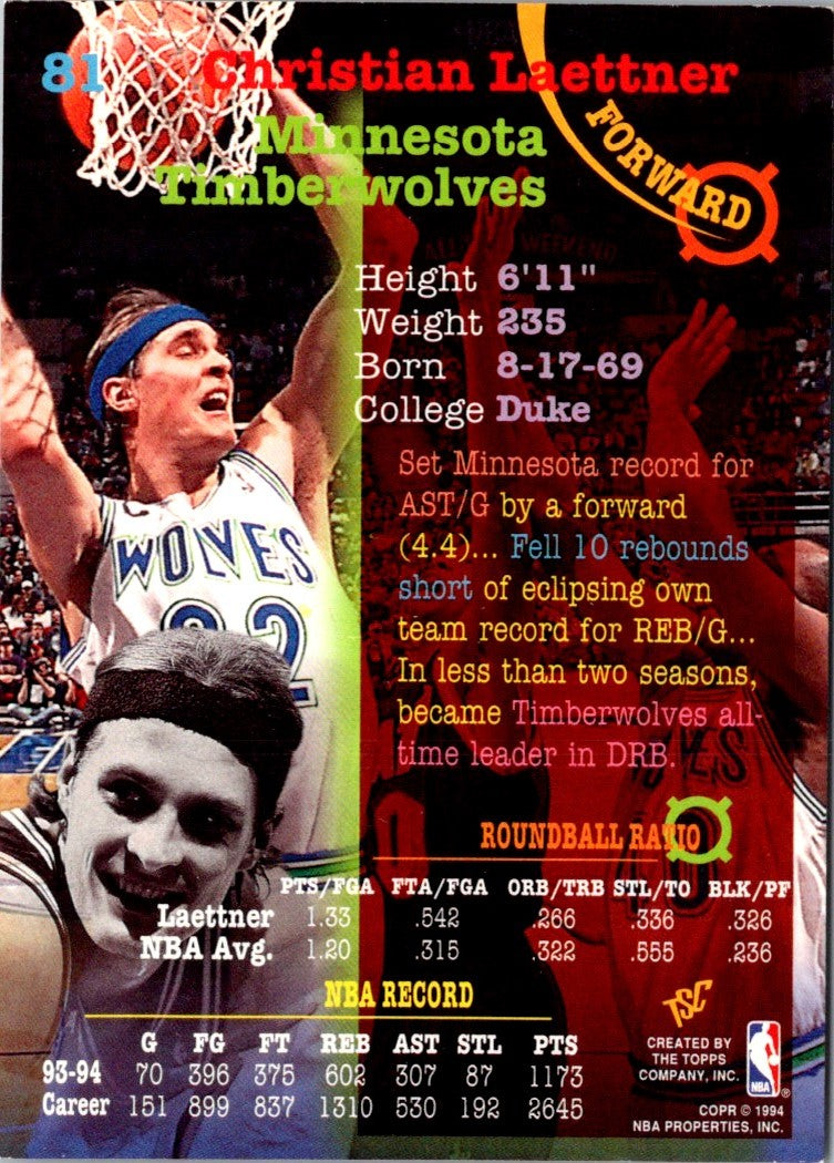 1994 Stadium Club 1st Day Issue Christian Laettner