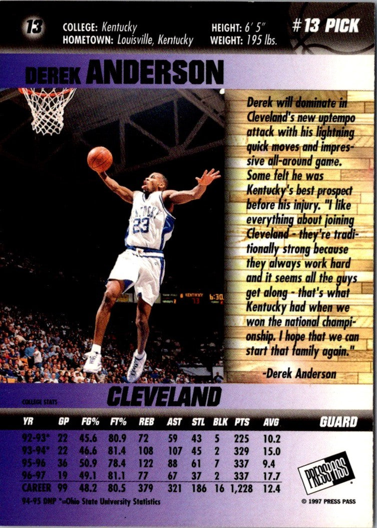 1997 Press Pass Double Threat Derek Anderson