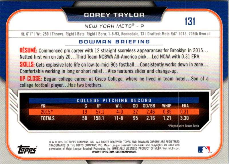 2015 Bowman Draft Picks & Prospects Chrome Corey Taylor