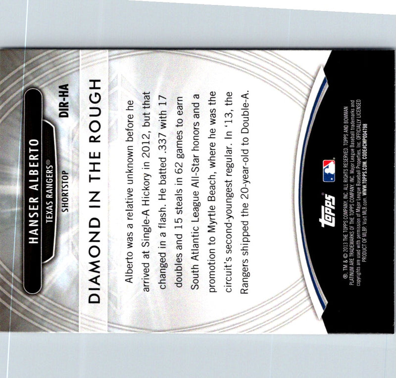 2013 Bowman Platinum Diamond in the Rough Hanser Alberto