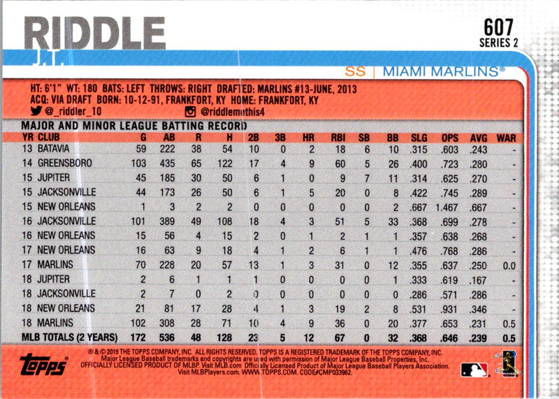 2019 Topps J.T. Riddle