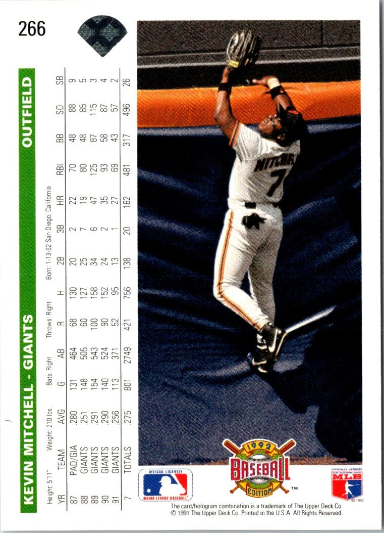 1992 Upper Deck Gold Hologram Kevin Mitchell