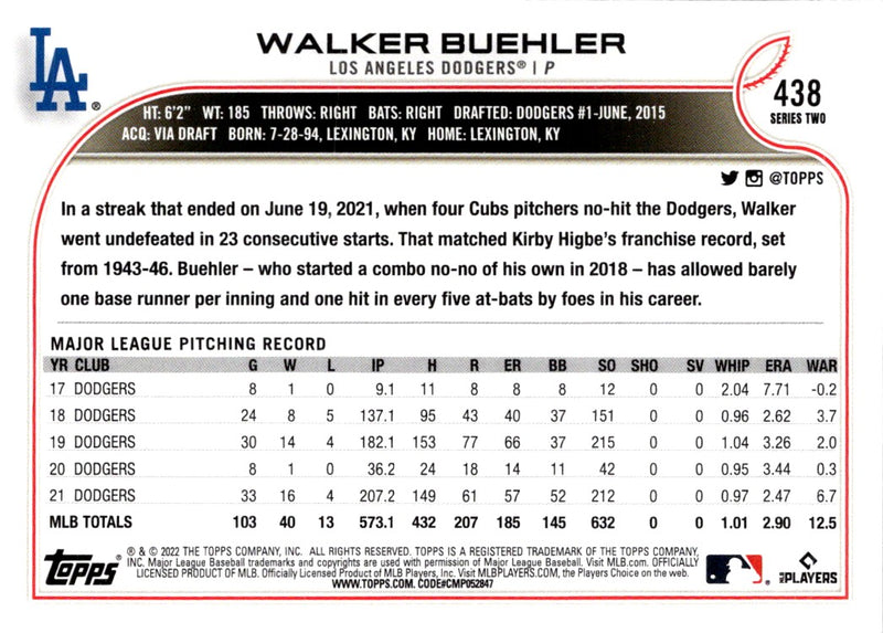 2022 Topps Walker Buehler