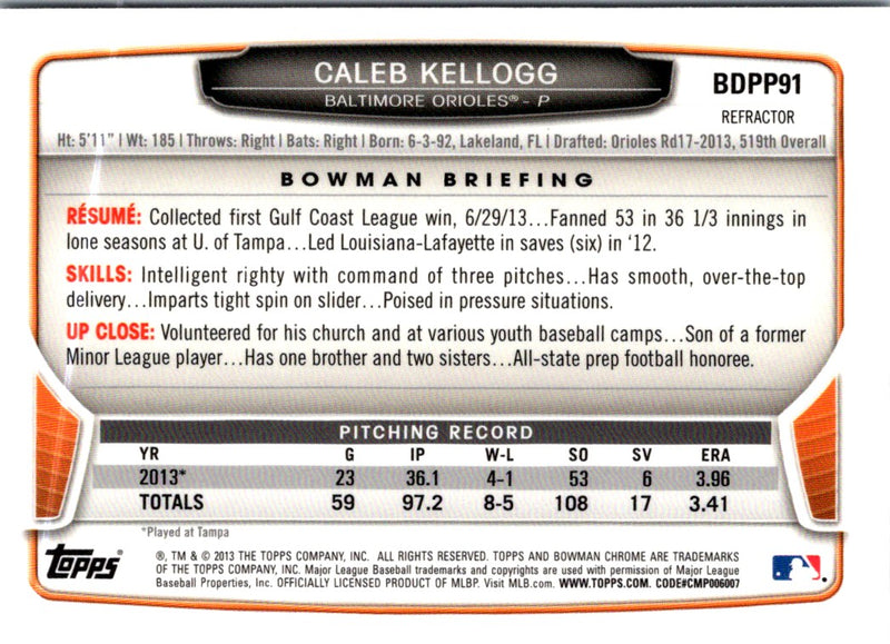 2013 Bowman Draft Picks & Prospects Chrome Caleb Kellogg