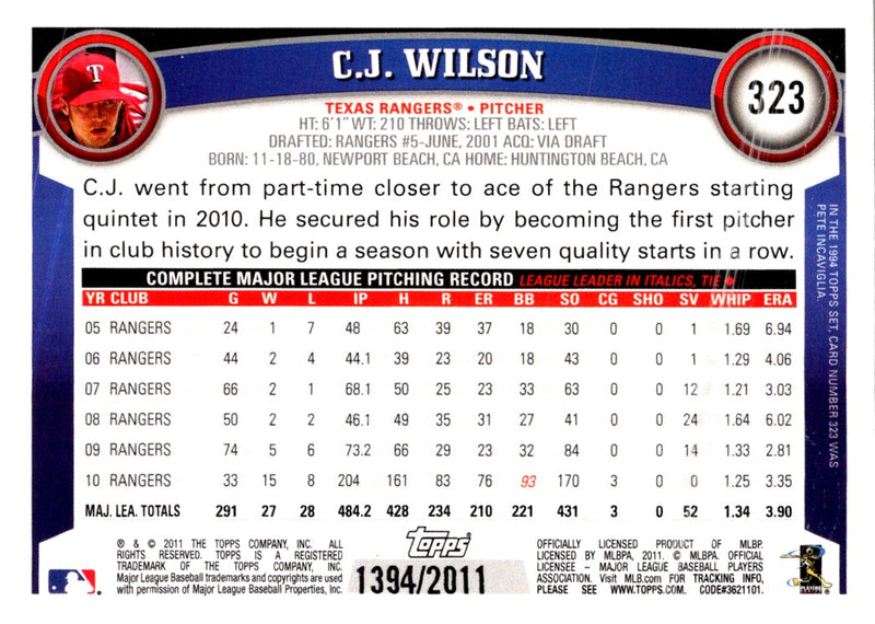 2011 Topps Gold C.J. Wilson