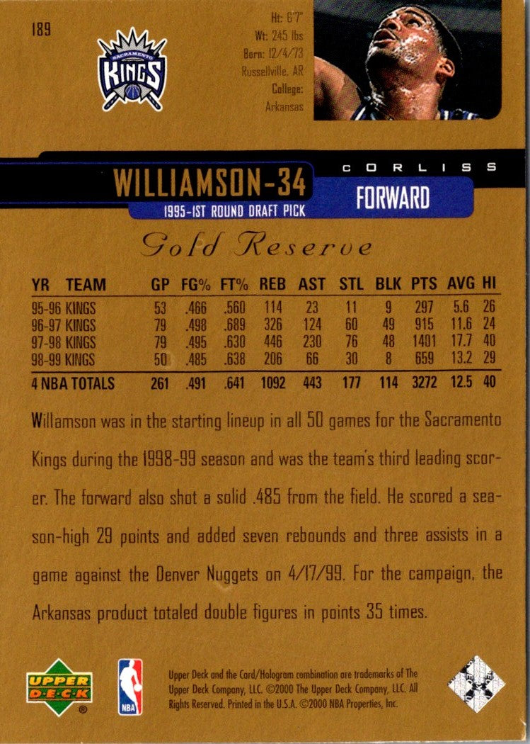 1999 Upper Deck Gold Reserve Corliss Williamson