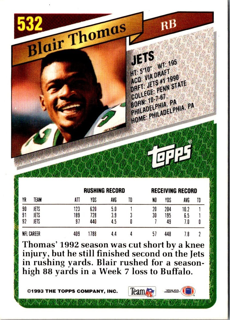 1993 Topps Blair Thomas