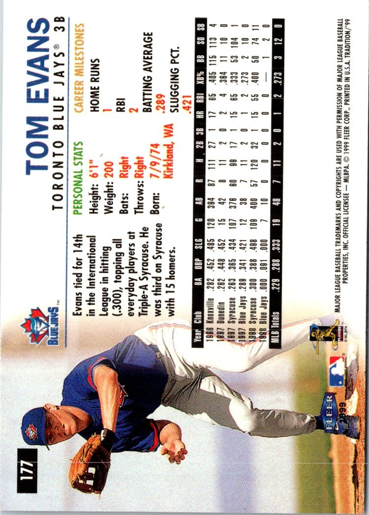 1999 Fleer Tradition Tom Evans