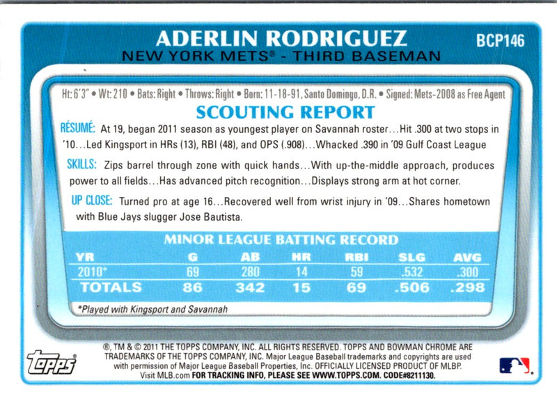 2011 Bowman Chrome Prospects Aderlin Rodriguez