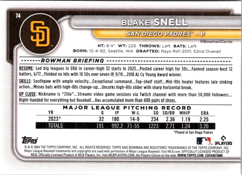 2024 Bowman Green Pattern Blake Snell