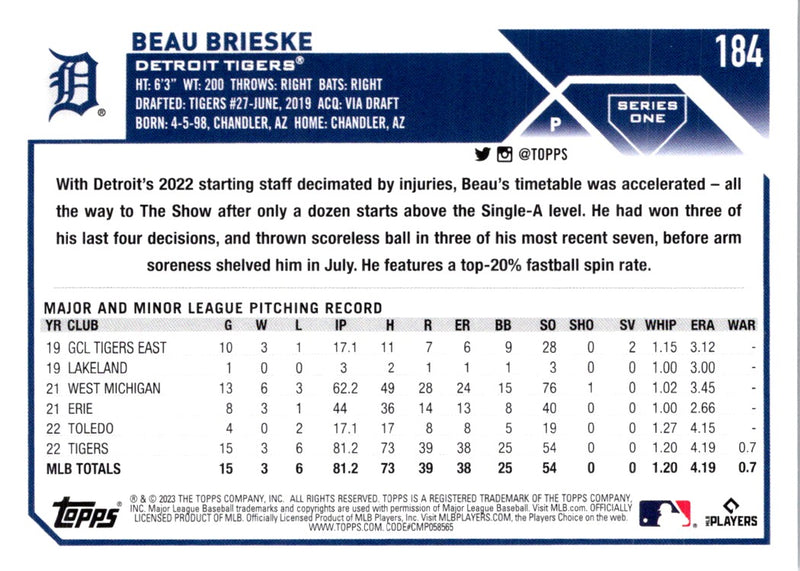 2023 Topps Beau Brieske