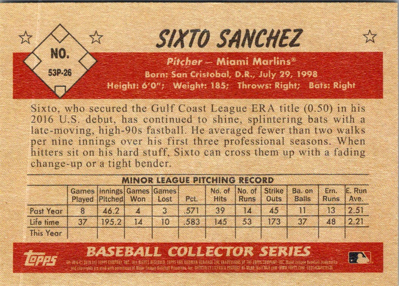 2019 Bowman Heritage Prospects Sixto Sanchez