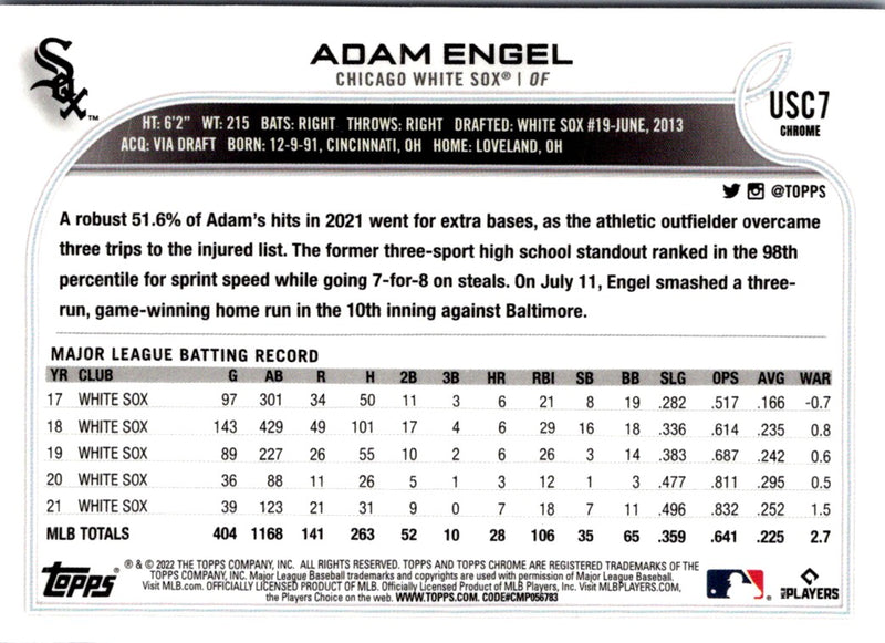 2022 Topps Chrome Update Purple Refractor Adam Engel