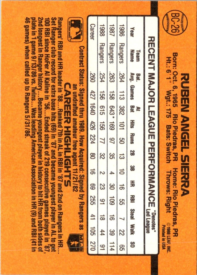 1989 Donruss Bonus MVP's Ruben Sierra