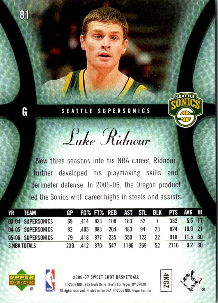 2006 Upper Deck Sweet Shot Luke Ridnour