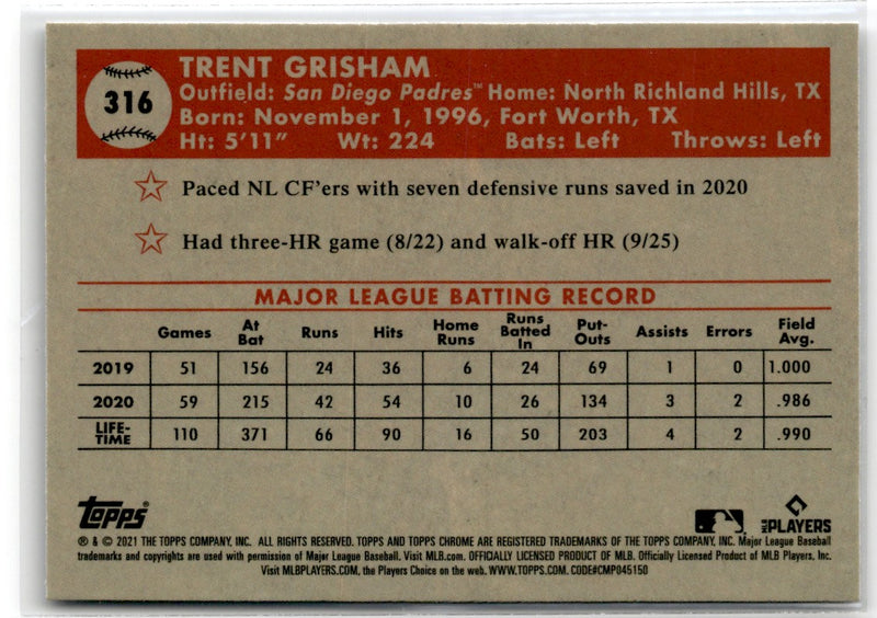 2021 Topps Chrome Platinum Anniversary Trent Grisham