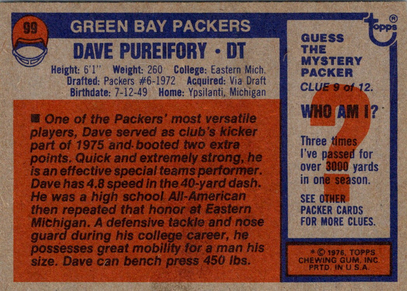 1976 Topps Dave Pureifory