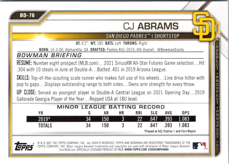 2021 Bowman Draft CJ Abrams