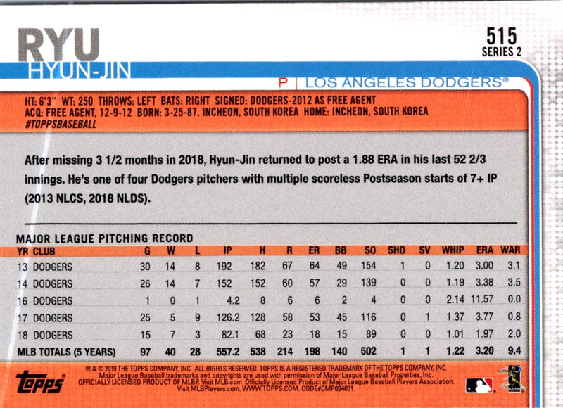 2019 Topps Hyun-Jin Ryu