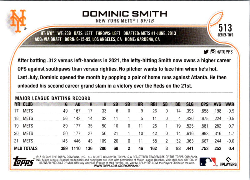 2022 Topps Dominic Smith