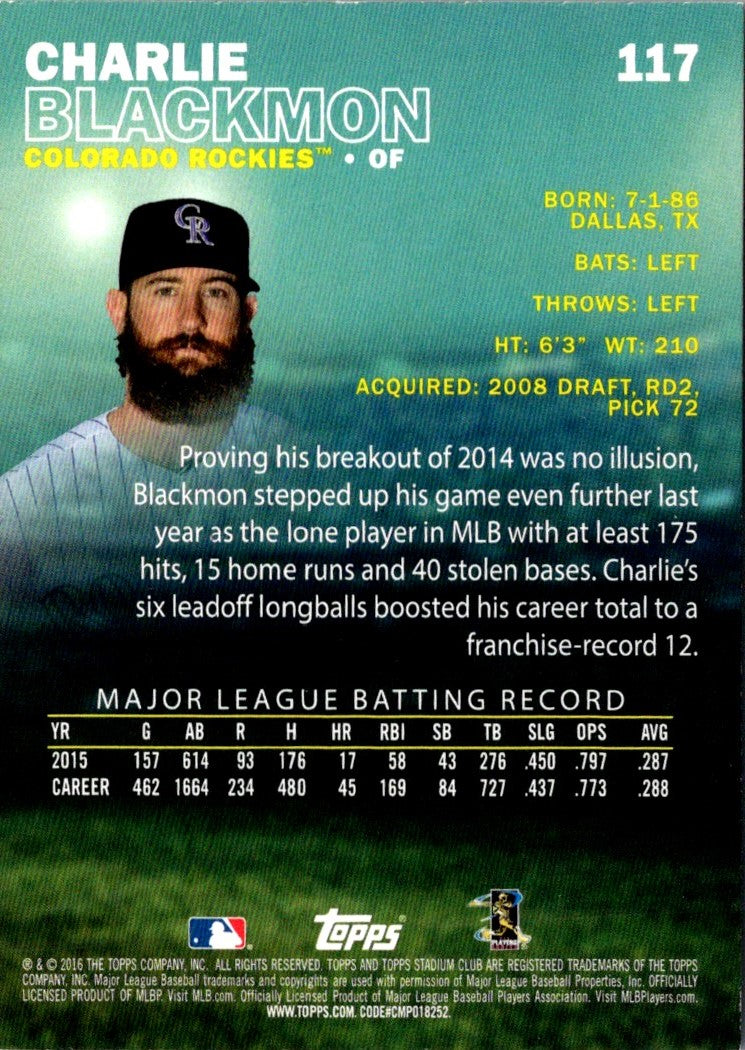 2016 Stadium Club Charlie Blackmon