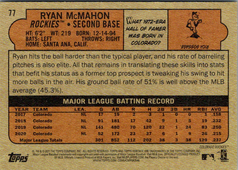 2021 Topps Heritage Red Ryan McMahon